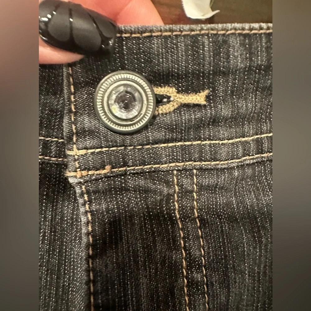 French Cuff Denim Mini Skirt Dark Wash Rhinestone Embellished Pleated Hem